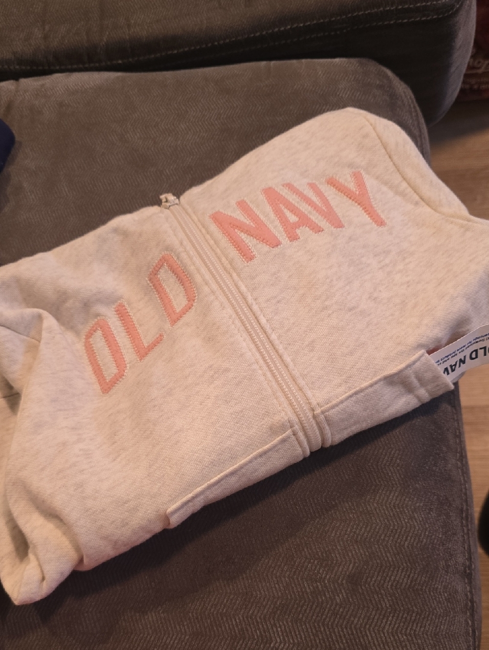 Old Navy Cream Zip-Front Kids Hoodie with Pink Logo